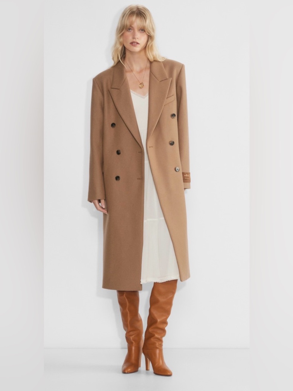 Aritzia Wilfred Symphony Camel Double-Breasted Long Coat